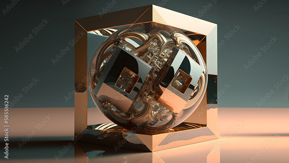 Wall mural abstract cuboid representation of fourth dimension space, neural network generated art. digitally ge