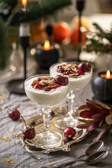 Risalamande or danish rice pudding on christmas table setting