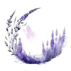 Lavender watercolor. Beautiful floral bouquets. Round frame
