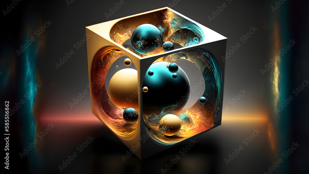 Wall mural abstract cuboid representation of fourth dimension space, neural network generated art. digitally ge