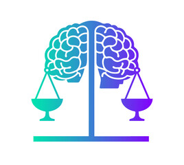 Critical Thinking and Judgment icon. Brain and Scales icon.