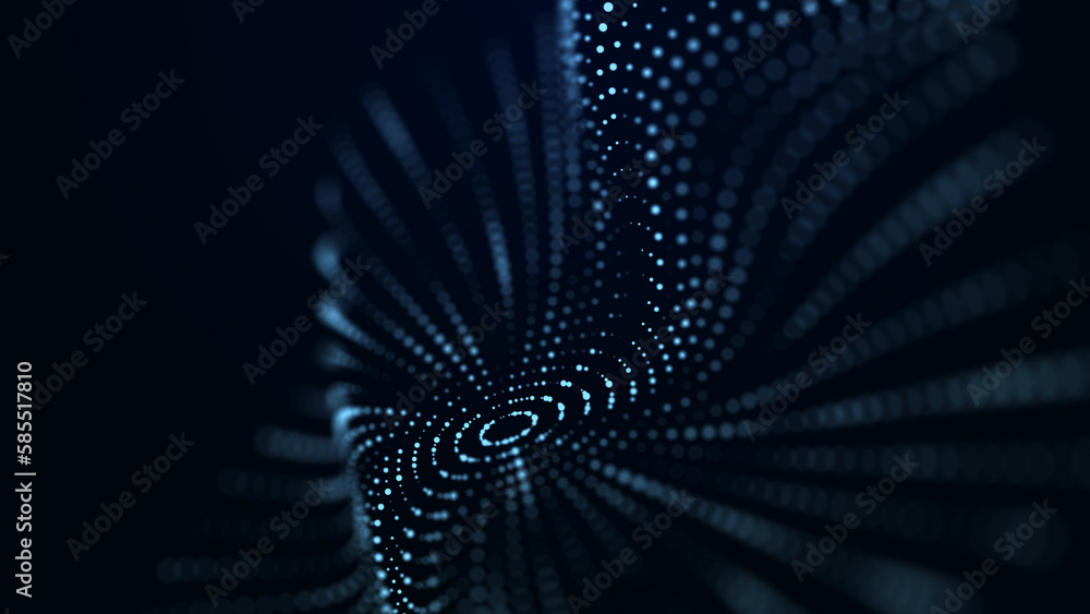 Poster technological background. a wave of musical particles intertwined with dots and lines. internet expl