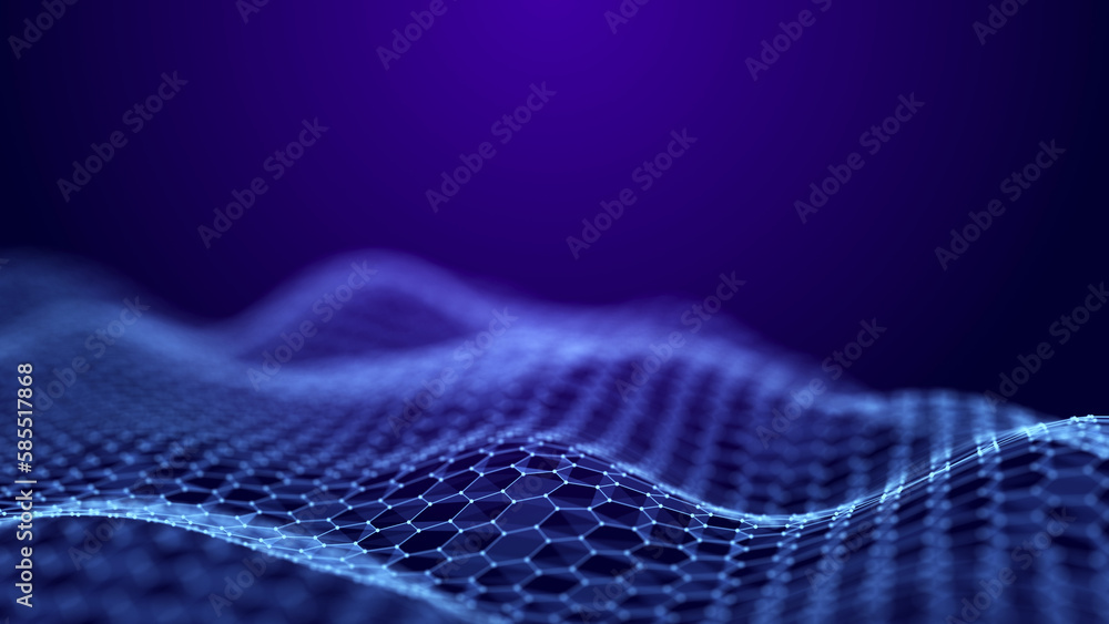Poster cybernetic network connection flow. big data visualization. 3d rendering.
