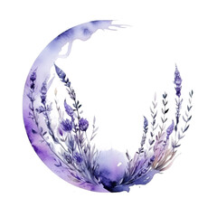 Lavender watercolor. Beautiful floral bouquets. Round frame