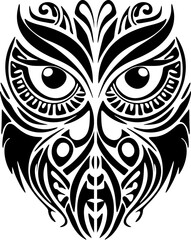 ﻿A unique black and white owl tattoo featuring Polynesian designs.