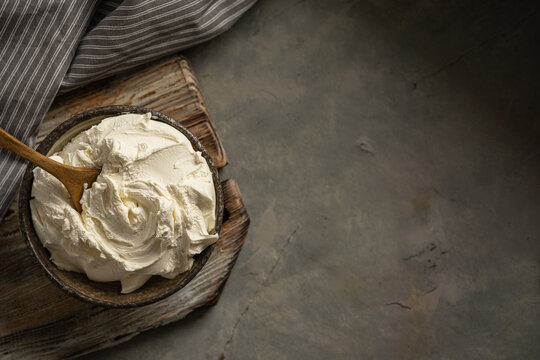 Mascarpone cheese in a bowl 
