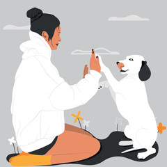 Dog giving high five flat vector illustration
