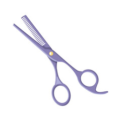 Professional scissors metal design. Hairdresser accessory for hair cut. Tool for haircut in barbershop. Sharp open scissors silver color. Stainless steel scissor for beauty salon. Vector illustration