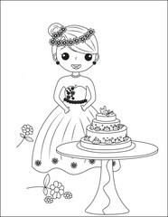 funny flower girl coloring page for kids