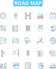 Road map vector line icons set. Route, Map, Path, Trace, Guide, Trajectory, Journey illustration outline concept symbols and signs