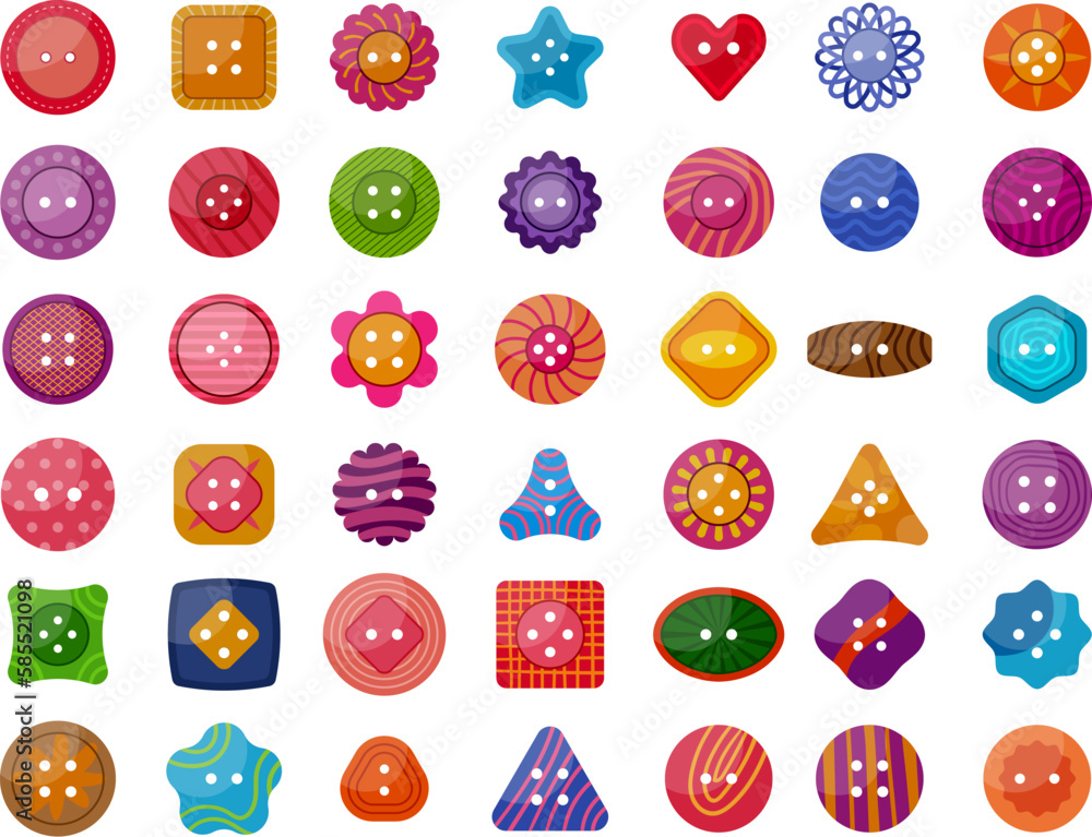 Poster tailor buttons. fashioned clothes coloured buttons collection recent vector pictures set isolated on