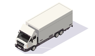 Commercial car cargo and delivery. Logistic vehicle icon: lorry truck refrigerator in isometric style. Corporate transportation for warehouse City Company. Template for map design. Vector illustration