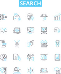 Search vector line icons set. Search, Find, Seek, Retrieve, Explore, Locate, Inquire illustration outline concept symbols and signs