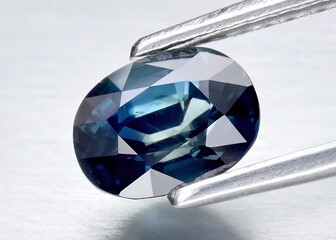 Natural gemstone blue sapphire on gray background