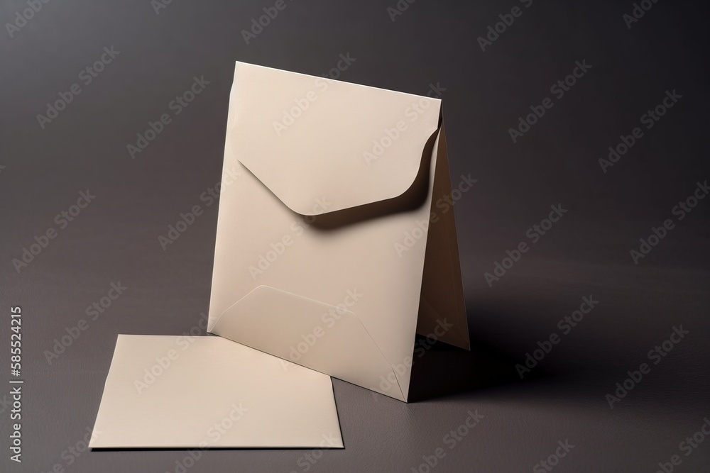 Poster a white envelope with a brown ribbon on a gray background with a gray background and a white envelop