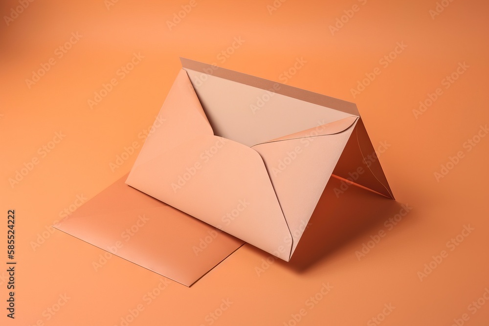 Poster an open envelope with a piece of paper sticking out of it on an orange background with a corner cut 