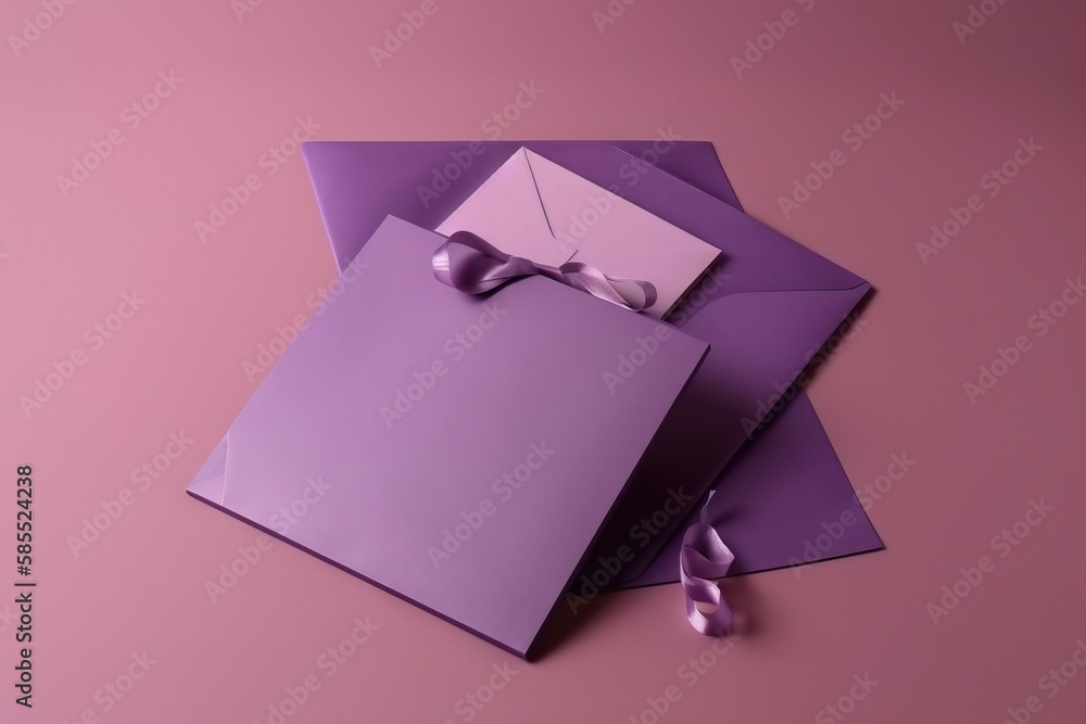Poster a purple envelope with a bow on top of it and a purple ribbon on the bottom of the envelope and a pu