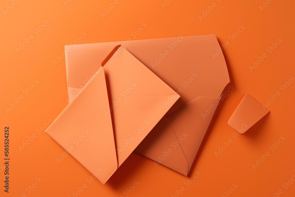 Poster an orange background with an origami piece of paper and a piece of paper with a hole in the middle o