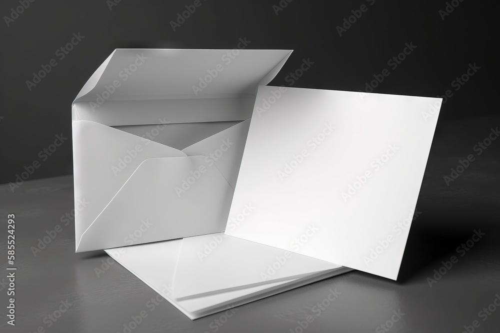 Poster an open white envelope on a dark background with a shadow on the ground and a white envelope on the 