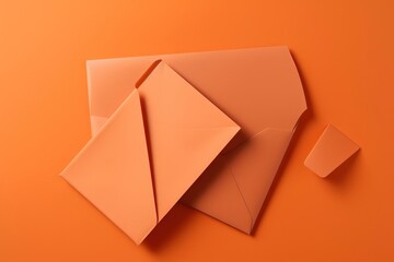  an orange background with an origami piece of paper and a piece of paper with a hole in the middle of the paper that is folded.  generative ai