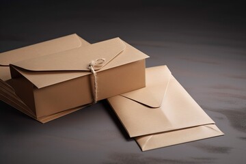  a couple of brown envelopes tied with a string and tied with a string with a bow on top of each of the envelopes.  generative ai