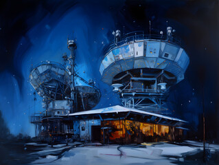 Obraz premium The Space Station painted with oil. Generative AI