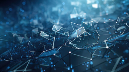 Illustration of abstract polygonal space background, all blue with connection lines, dots, hexagons for technology network concept	
