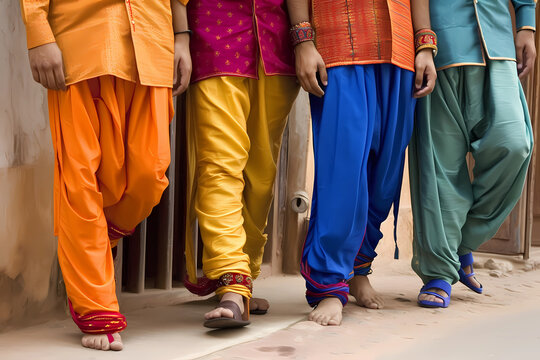 Churidar - A type of pants worn by men and women in India.  Consists of a long, tapered pant that is often made of cotton (Generative AI)