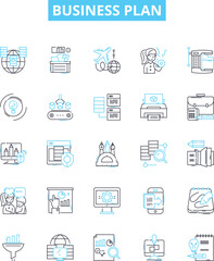 Business plan vector line icons set. Business, Plan, Strategy, Financing, Proposal, Start-up, Objectives illustration outline concept symbols and signs