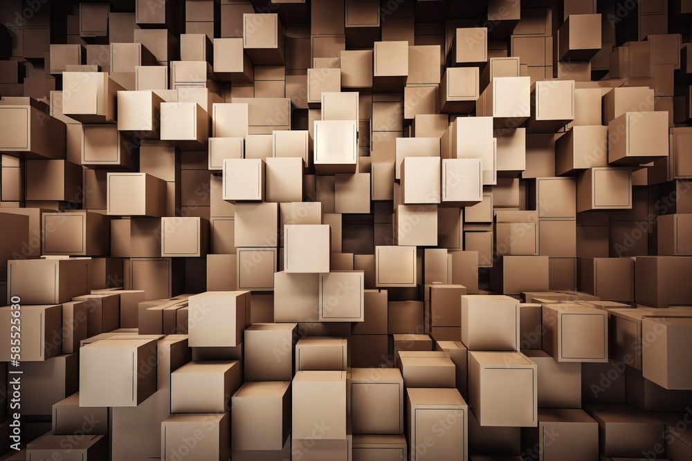 Poster a very large group of boxes that are stacked up in a room with a wall of boxes in the middle of the 