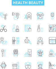 Health beauty vector line icons set. Beauty, Health, Skin, Hair, Care, Cosmetic, Fitness illustration outline concept symbols and signs