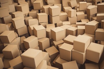  a lot of boxes that are stacked up in a pile together, all of them have been placed in the same direction to each other.  generative ai