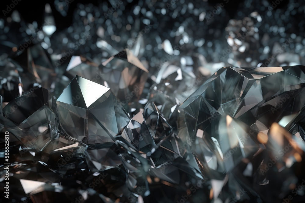 Poster a bunch of diamonds that are all over the place with a black background that is very blurry and show