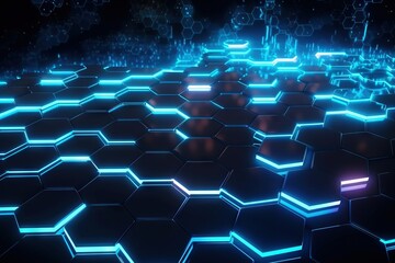  an abstract image of hexagonal shapes with neon lights.  generative ai