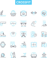 Crossfit vector line icons set. Workout, Fitness, Exercise, Strength, Strength-training, WOD, Gym illustration outline concept symbols and signs
