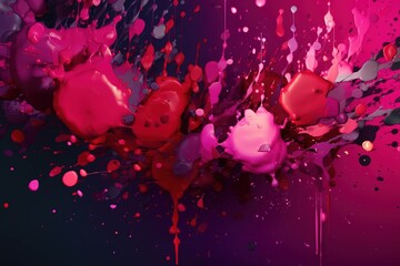  an abstract painting of red and pink paint splattered on a black background.  generative ai