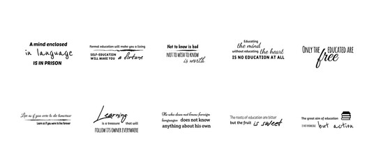 Collection of inspirational quotes in stickers. Success, growing concept. Bundle of decoration for daily planner, journal, scrapbook.