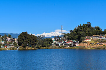 Fototapeta na wymiar A beautiful scenery of a hill station from Mirik, West Bengal, India. It's a famous tourist spot in west Bengal.