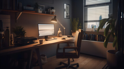 Home office-like workspace. Generative AI