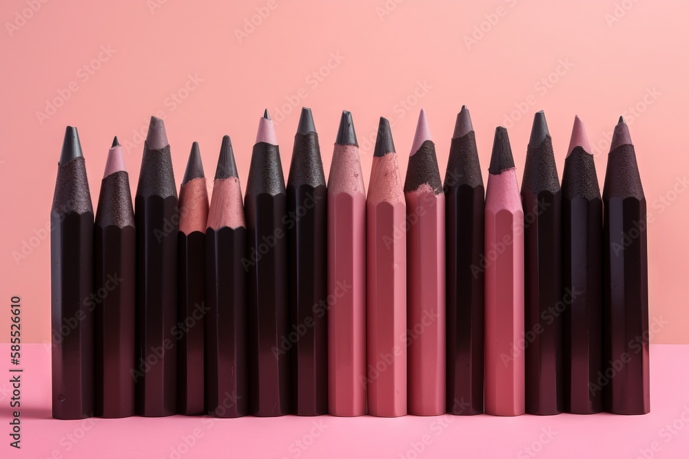 Poster a row of black pencils lined up against a pink background with a pink background behind them and a r