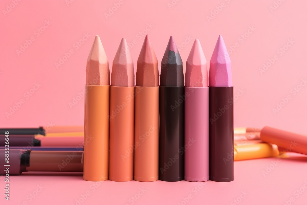 Poster a row of different colored pencils on a pink background with a pink background and a pink background