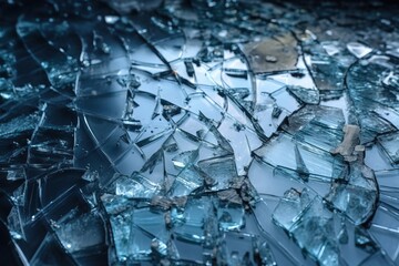  a broken glass surface with a lot of broken glass pieces.  generative ai