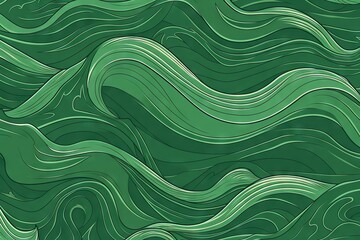  a green background with wavy lines in the shape of waves.  generative ai