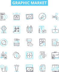 Graphic market vector line icons set. Graphic, Design, Market, Printing, Graphic Art, Illustration, Advertising illustration outline concept symbols and signs