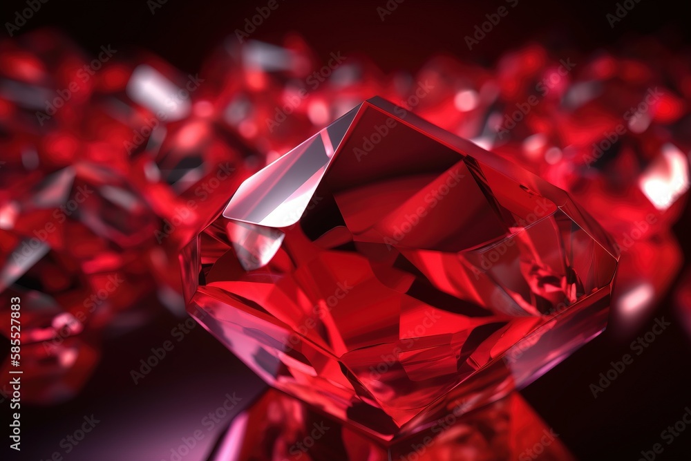 Poster a close up of a red diamond on a black surface with many smaller red diamonds in the background and 