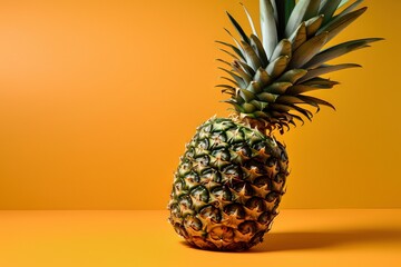  a pineapple on a yellow background with a yellow background and a yellow background with a single pineapple on the top of the pineapple.  generative ai