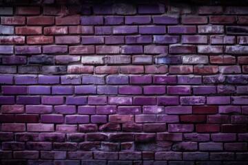Fototapeta na wymiar a brick wall with a purple and red brick pattern in the middle of it, with a grungy effect to the middle of the brick. generative ai