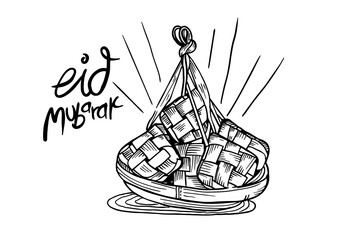  eid day with ketupat vector line art