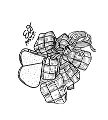  eid day with ketupat vector line art