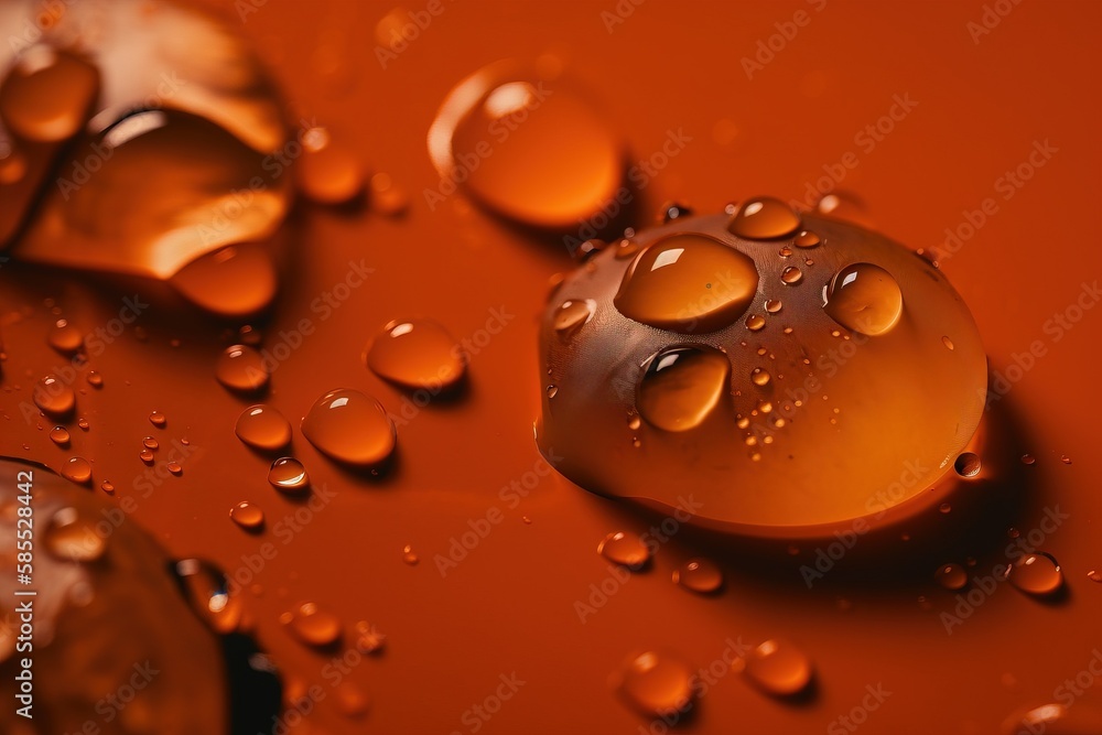 Aufkleber a close up of water droplets on an orange surface with a black background and a red background with 